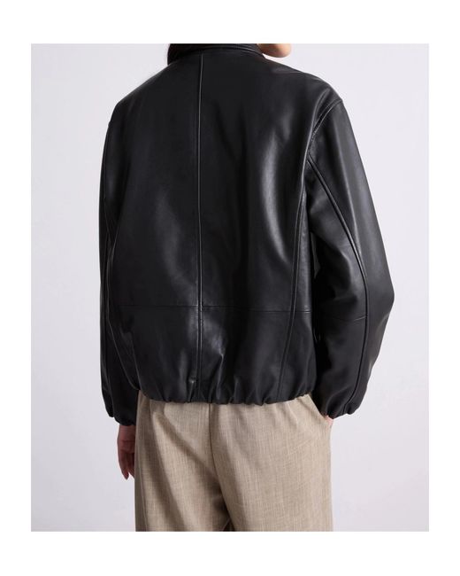 Marella Black Shirt Collar Leather Jacket