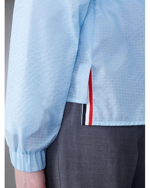 Thom Browne Blue 4-Bar Stripe Detailed Hooded Jacket