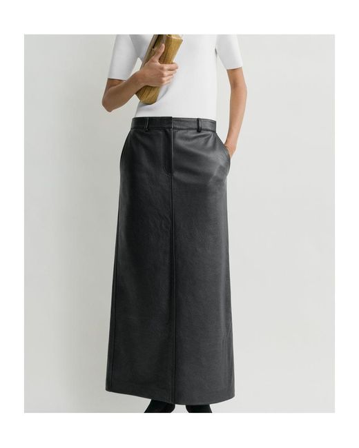 Totême Black Grained-Leather Straight Maxi Skirt