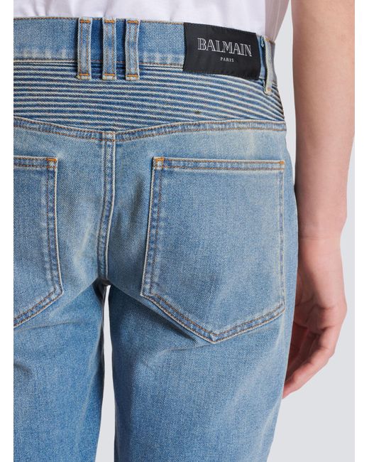Balmain Blue Slim-Fit Biker Jeans for men