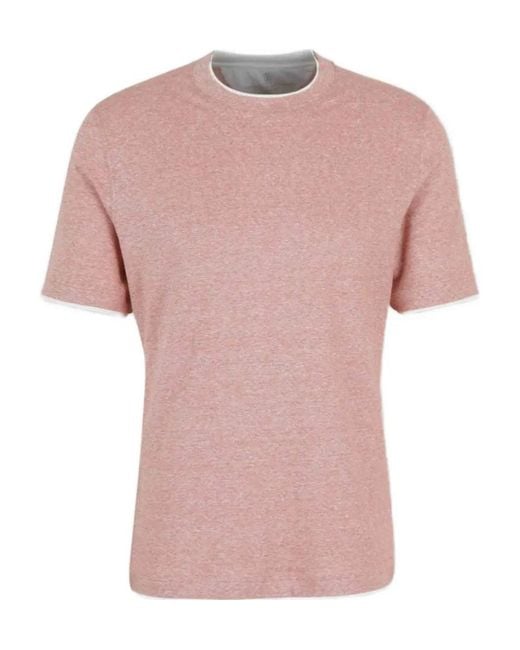 Brunello Cucinelli Pink Layered Effect Crewneck T-Shirt for men