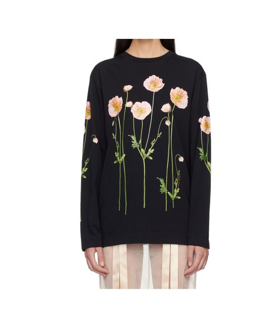 Simone Rocha Blue Poppy Field-Print Long-Sleeve T-Shirt