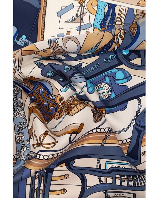 Ferragamo Blue Logo Scarf