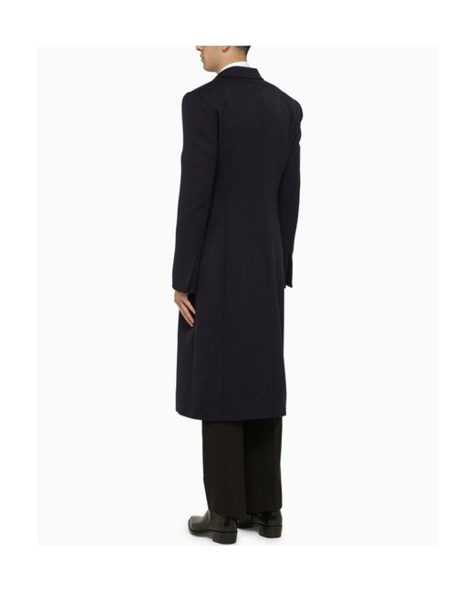 McQueen Blue Single-Breasted V-Neck Coat for men