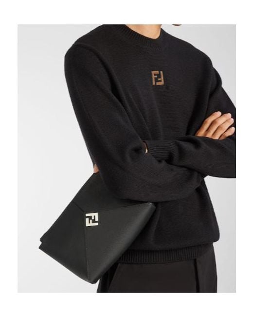 Fendi Black Lui Logo Plaque Zipped Clutch Bag for men