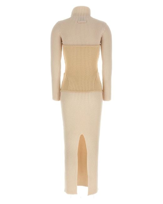 Jean Paul Gaultier Natural Turtleneck Rear Slit Dress