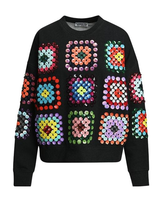 Essentiel Antwerp Black Sweatshirt With Geometric Floral Pattern