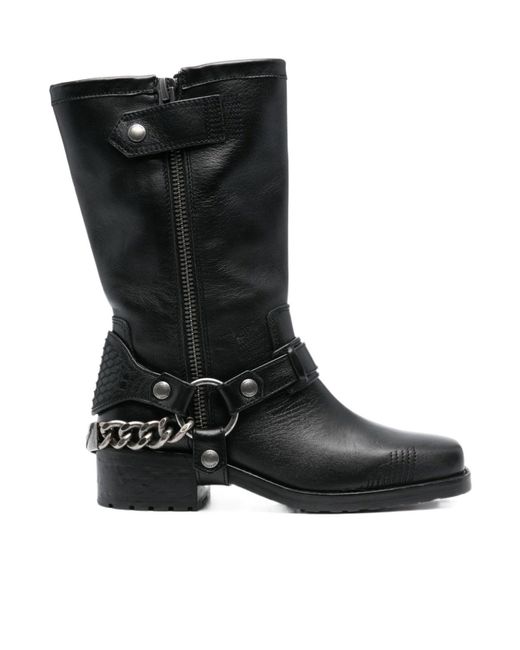 Zadig & Voltaire Black Igata Chain Detailed Biker Boots