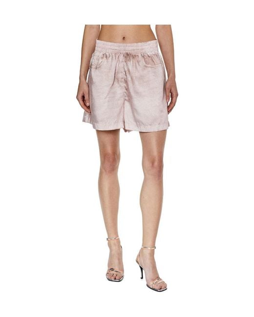 DIESEL Pink Logo Patch Elastic Waist Shorts