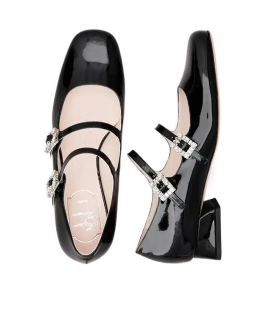 Roger Vivier Black Trés Vivier Strass Buckle Mini Babies Ballerinas