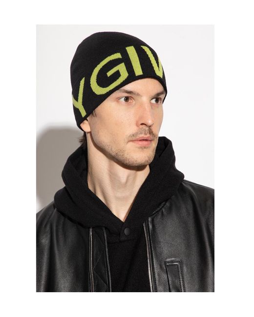 Givenchy Black Logo Intarsia-Knit Wool Beanie for men