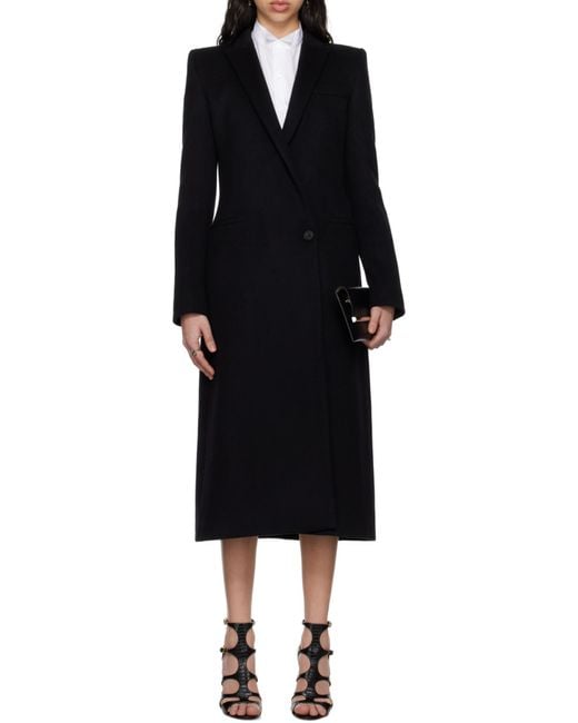 McQueen Black Stacked Shoulder Tailored Coat
