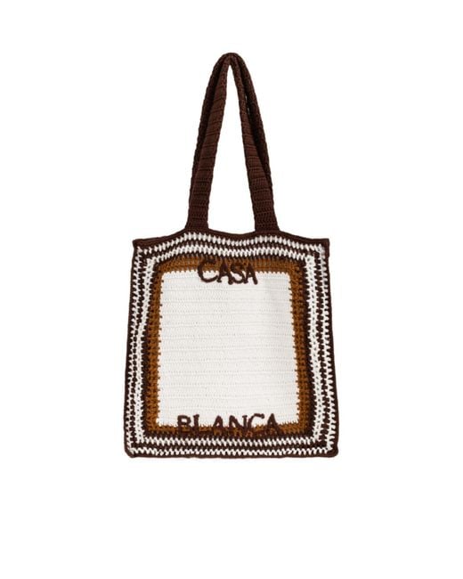 Casablanca White Logo-Embroidered Crocheted Tote Bag for men
