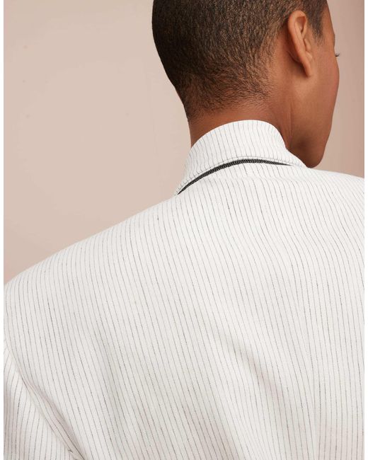 Brunello Cucinelli White Stripped Buttoned Jacket