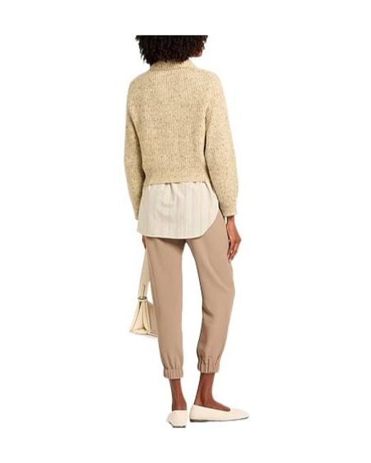 Brunello Cucinelli Natural Thick Long Sleeve Knit Sweater