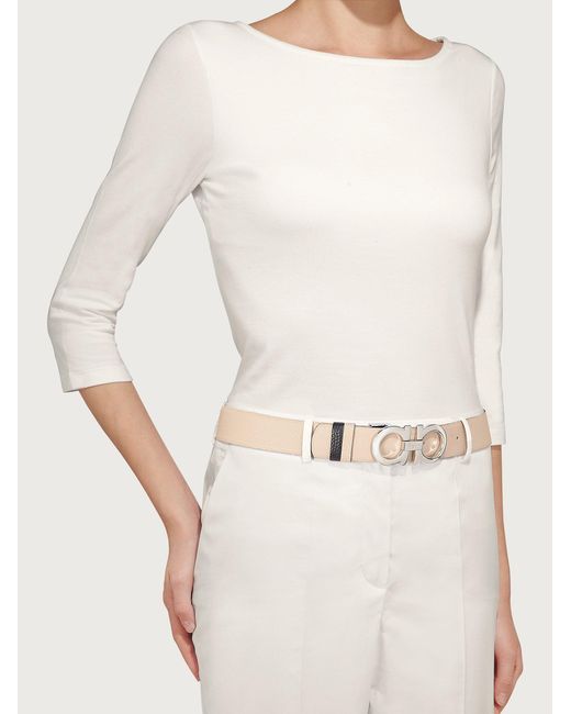 Ferragamo White Ferragamo Gancini Reversible Buckle Belt