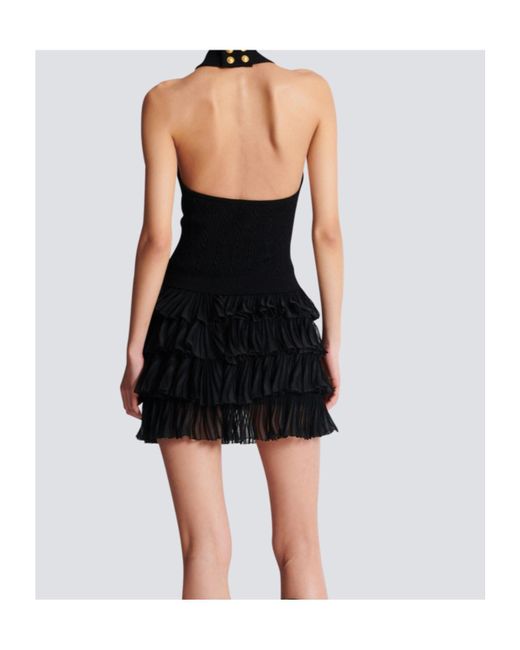 Balmain Black Cable-Knit Openback Top