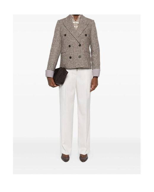 Brunello Cucinelli Brown Peak Lapel Double-Breasted Blazer