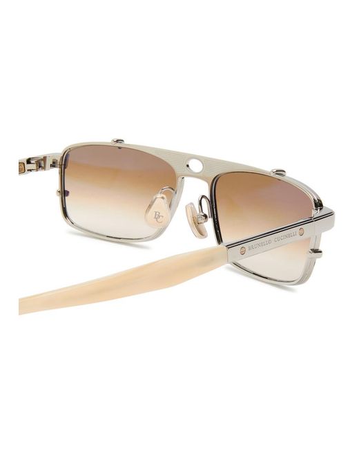 Brunello Cucinelli White Flattop Rectangle-Frame Sunglasses for men