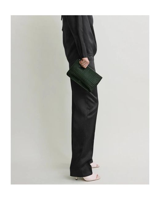 Totême Green Threefold Croco-Embossed Clutch Dark
