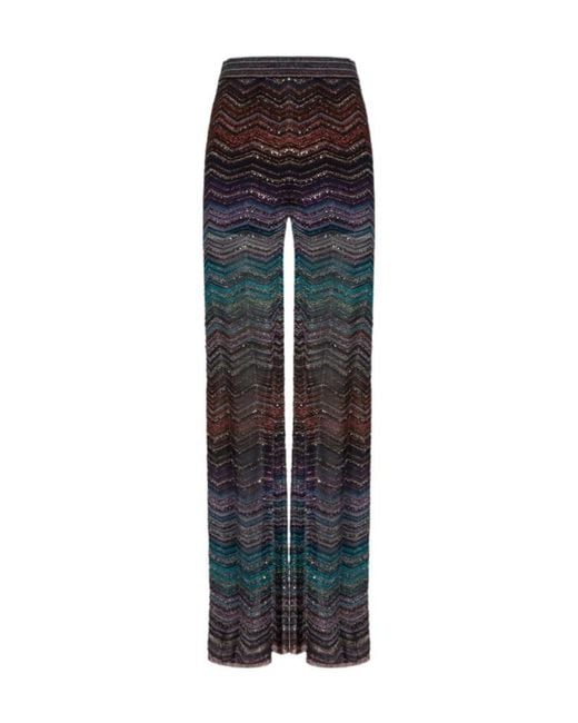 Missoni Blue Zig-Zag Pattern Straight Leg Pants