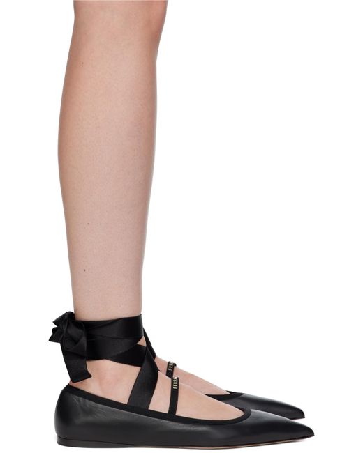 Ferragamo Black Ferragamo Ankle Ribbon Ballet Flat Shoes