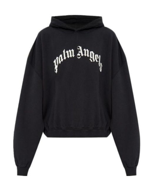 Palm Angels Black Stripe-Detail Logo-Print Hoodie