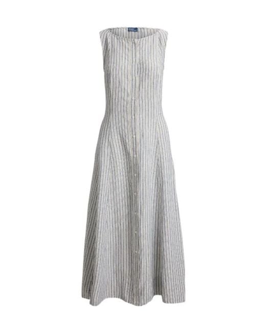 Polo Ralph Lauren Gray Striped Panelled Linen Dress