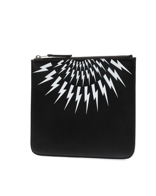 Neil Barrett Black Lightning Pattern Clutch for men