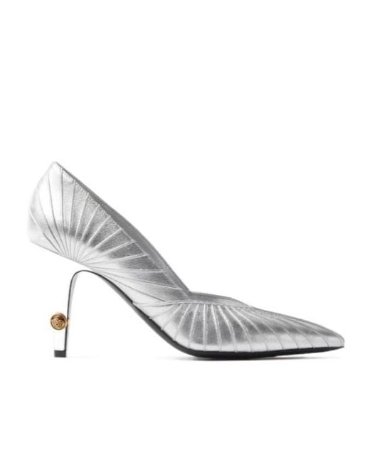 Versace White Gianni Metallic Nappa Pumps 90 Mm