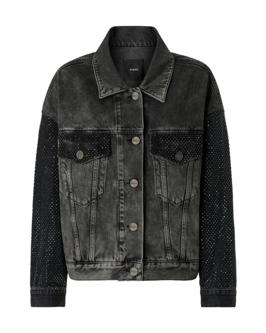 Pinko Women's Black Mini Stud Embellished Denim Trucker Jacket
