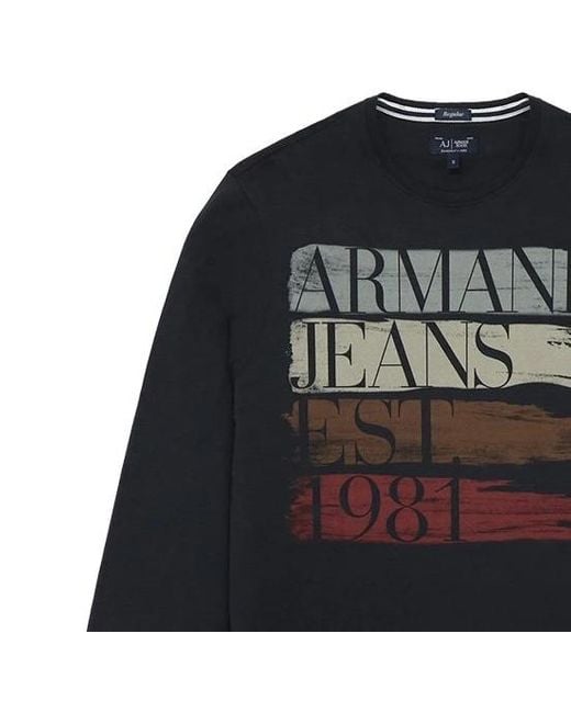 Armani Jeans Black T-Shirt With Round Neck And Long Sleeves for men