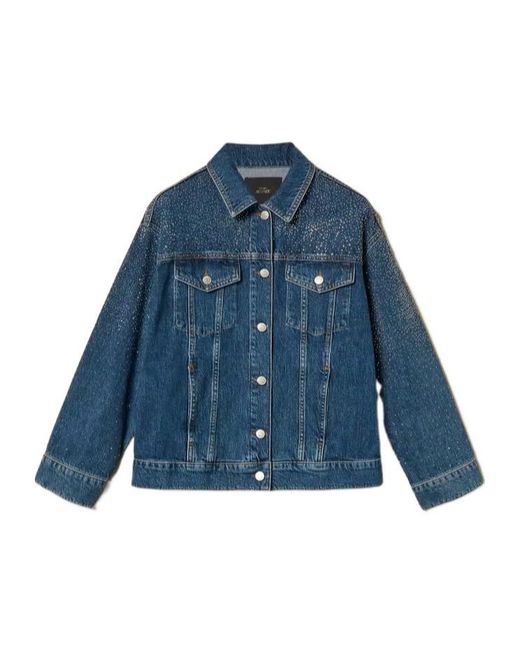 Twinset Blue Rhinestone-Embellished Denim Jacket