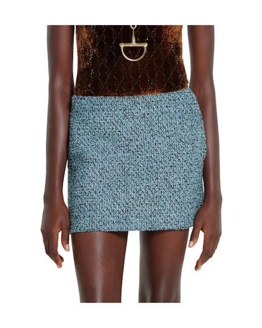 Gucci Blue Wool Cotton Bouclé Mini Skirt