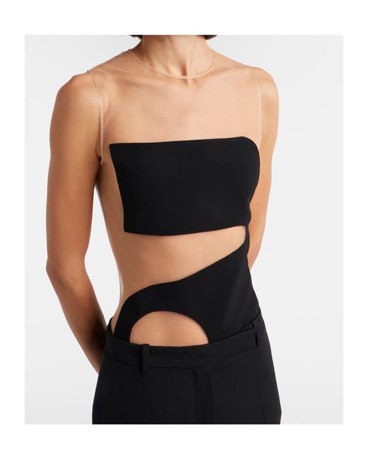 Courreges Black Satin And Tulle Bodysuit