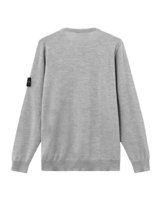 Stone Island Gray Logo-Patch Crew Neck Sweater for men