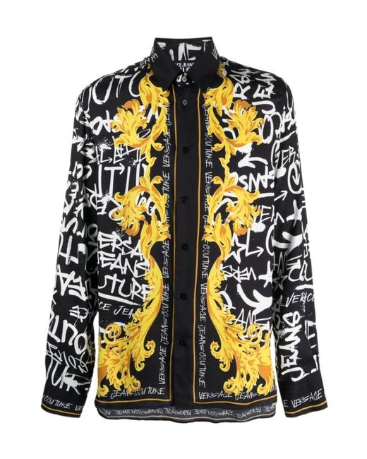 Versace Jeans Black Couture All-Over Printed Straight Hem Shirt for men