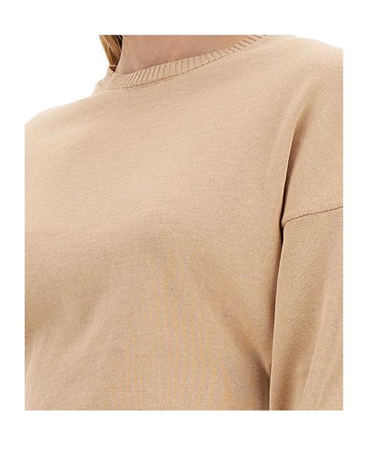 Alysi Natural Long Sleeved Crewneck Cropped Sweater