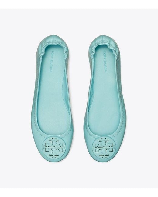 Tory Burch Green Minnie Travel Ballerina Flat Shoes