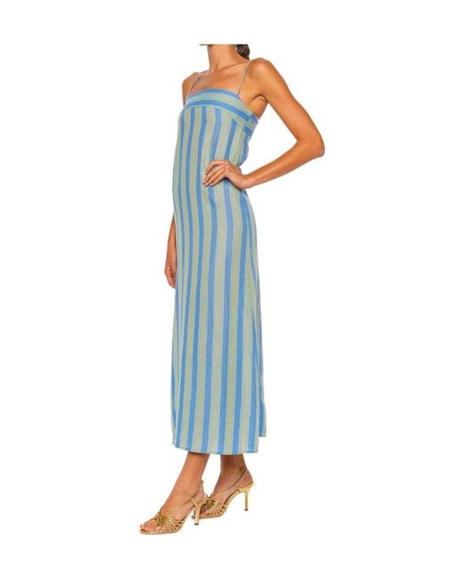 Staud Blue Striped Linen Maxi Dress