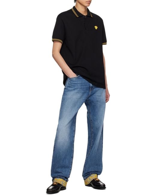 Versace Black Medusa-Embroidered Short-Sleeved Polo Shirt for men