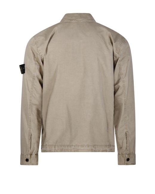 Stone Island Gray Compass Patch Zip-Up Shirt Jacket for men