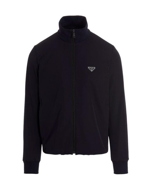 Prada Blue Stretch Technical Fabric Zipper Sweatshirt for men