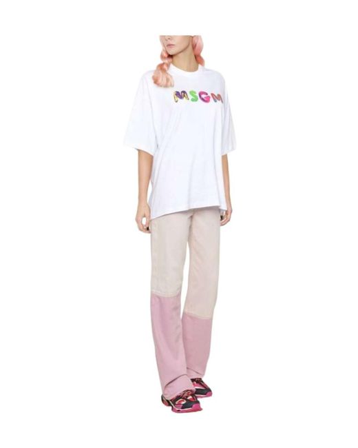 MSGM White Logo-Print Detail T-Shirt