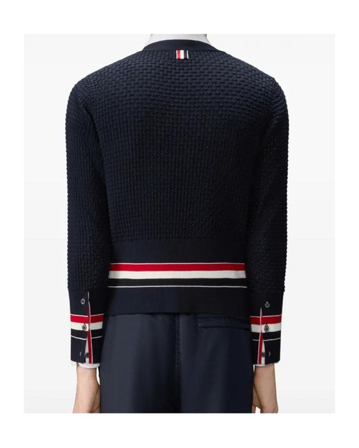 Thom Browne Blue V-Neck Stripe-Detailed Cardigan for men
