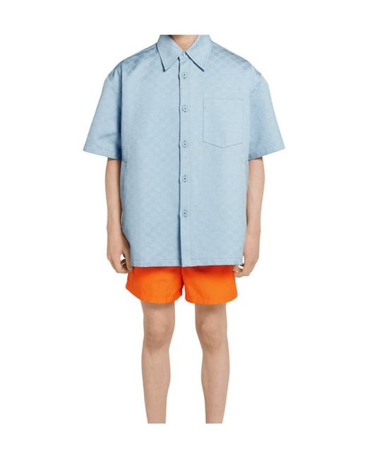 Gucci Blue Oversize Gg Short-Sleeve Shirt for men