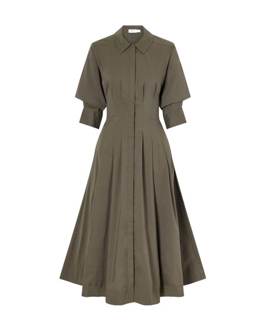 Jonathan Simkhai Gray Jazz Pintucked Cotton-Blend Poplin Midi Shirt Dress