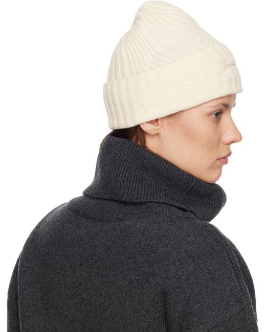 Jacquemus White Logo-Embroidered Beanie for men
