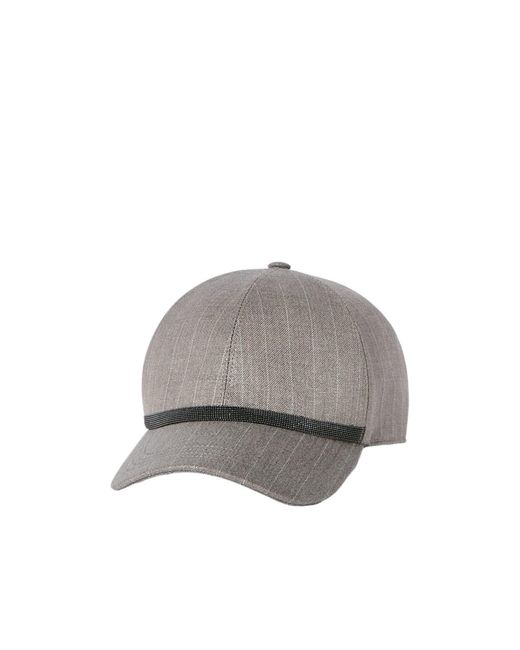 Brunello Cucinelli Gray Sparkling Virgin-Wool Pinstripe Baseball Cap With Shiny Band