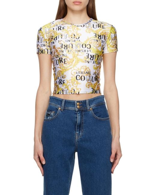 Versace Jeans Metallic Barocco-Print Cropped T-Shirt